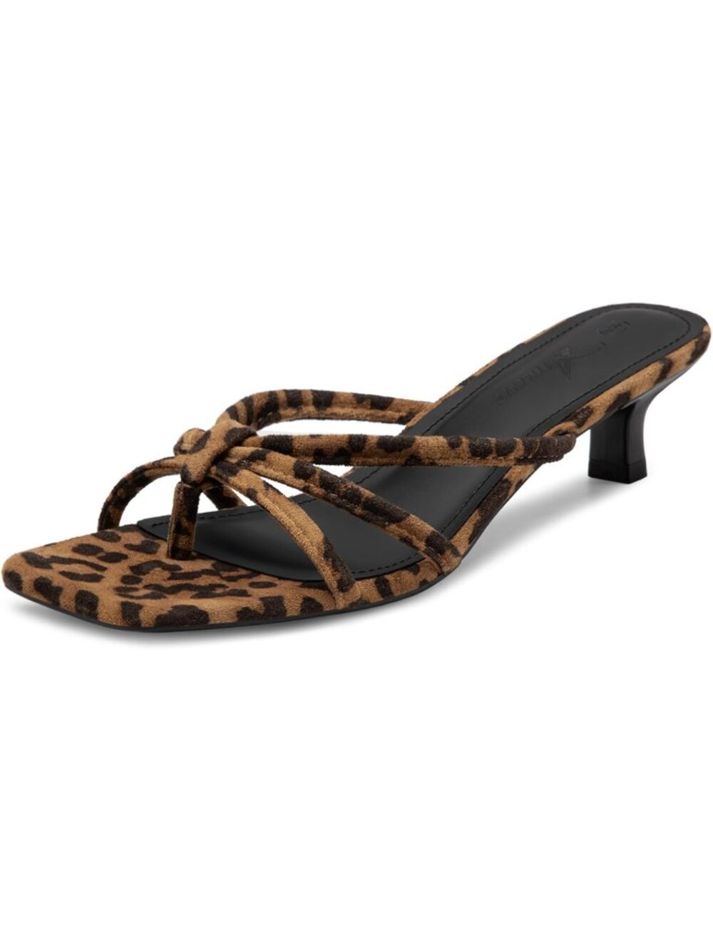 Women Leopard Square Toe Strap Flip Flop Low Heels Slip On Thong Heeled Sandals